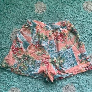 American Eagle Shorts Pull On Coral Blue Floral XS Soft Hawaiian Pockets Flowy